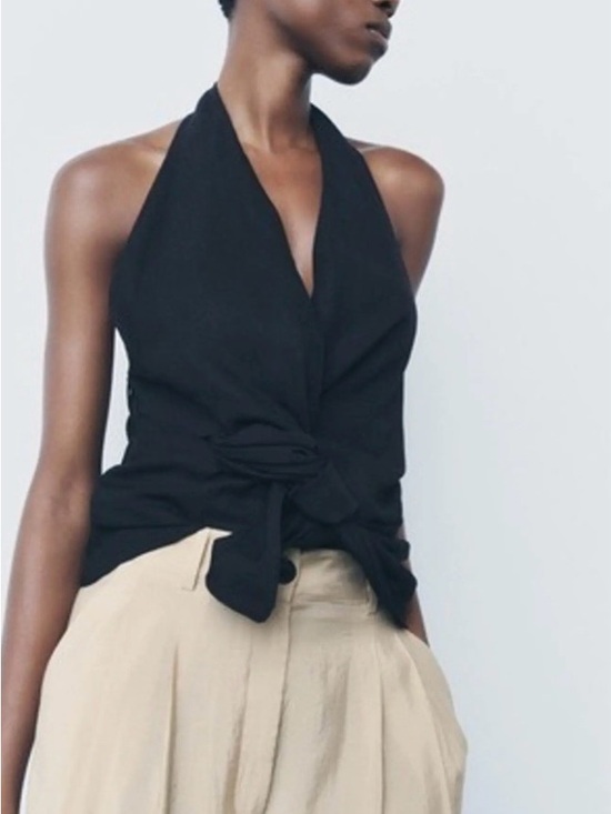 Zara Tops - New with tags! Zara Black Halter Tie-Front Detailing